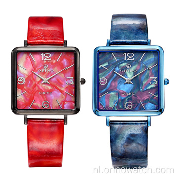 Vierkante vorm lederen quartz horloge voor dames